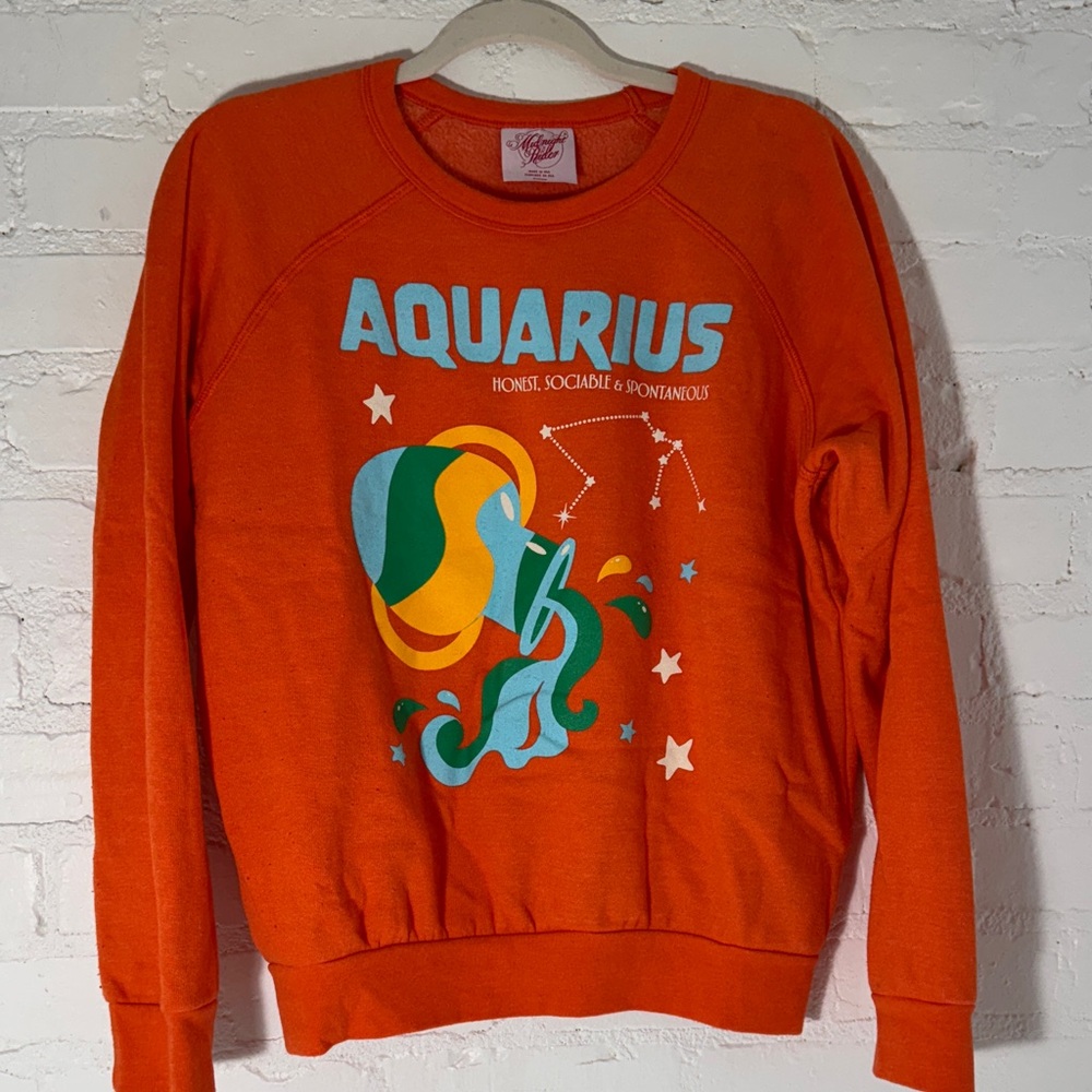 Anthropologie Bright Orange Aquarius Sweatshirt